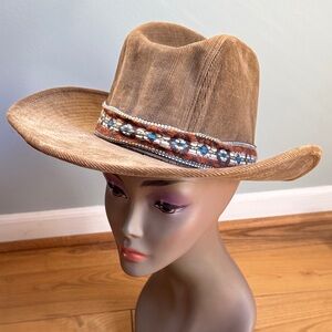 Vintage 70’s Longhorn dark brown corduroy cowboy hat Unisex NWT Size M‎ 7-7 1/8